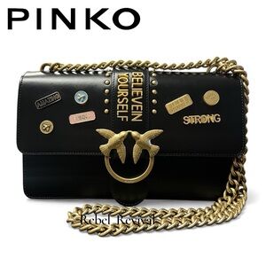 PINKO LOVE BIRDS BUCKLE BAG TRACOLLA LIMITED EDITION LEATHER  MOTIVATIONAL PINS